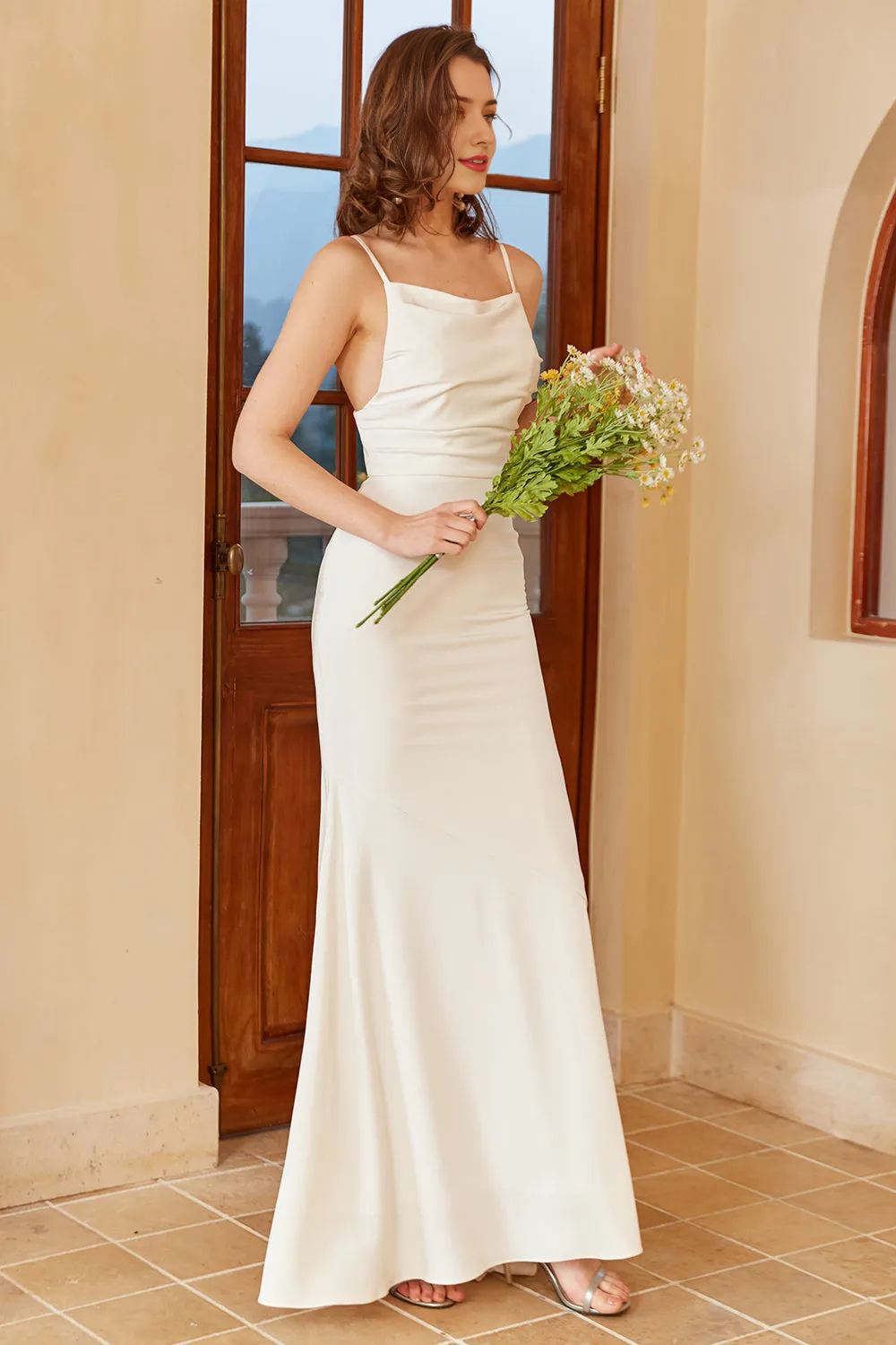 Simple Fish Tail Bohemian Strap Wedding Dress