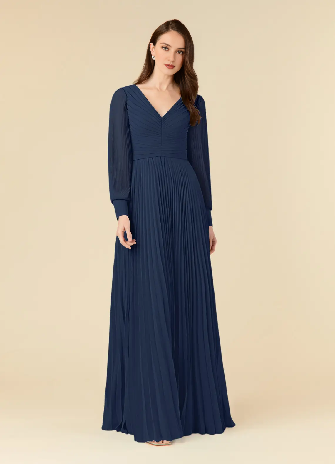 A-line pleated chiffon and ground length mother of the bride dress