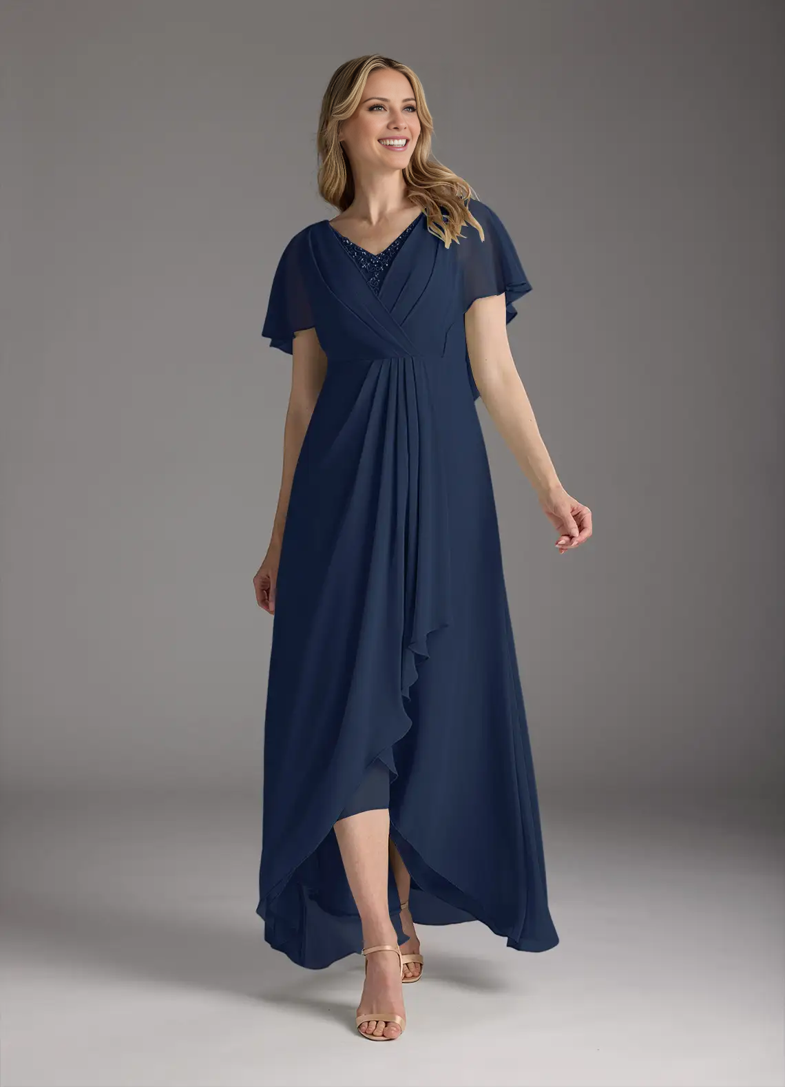 A-line V-neck pleated chiffon and floor length mothers of the bride dresses