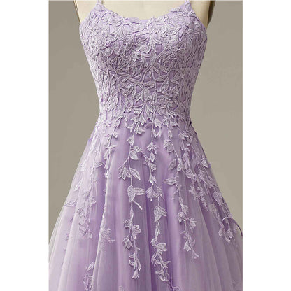 Purple sheer A-shaped sticker prom dress