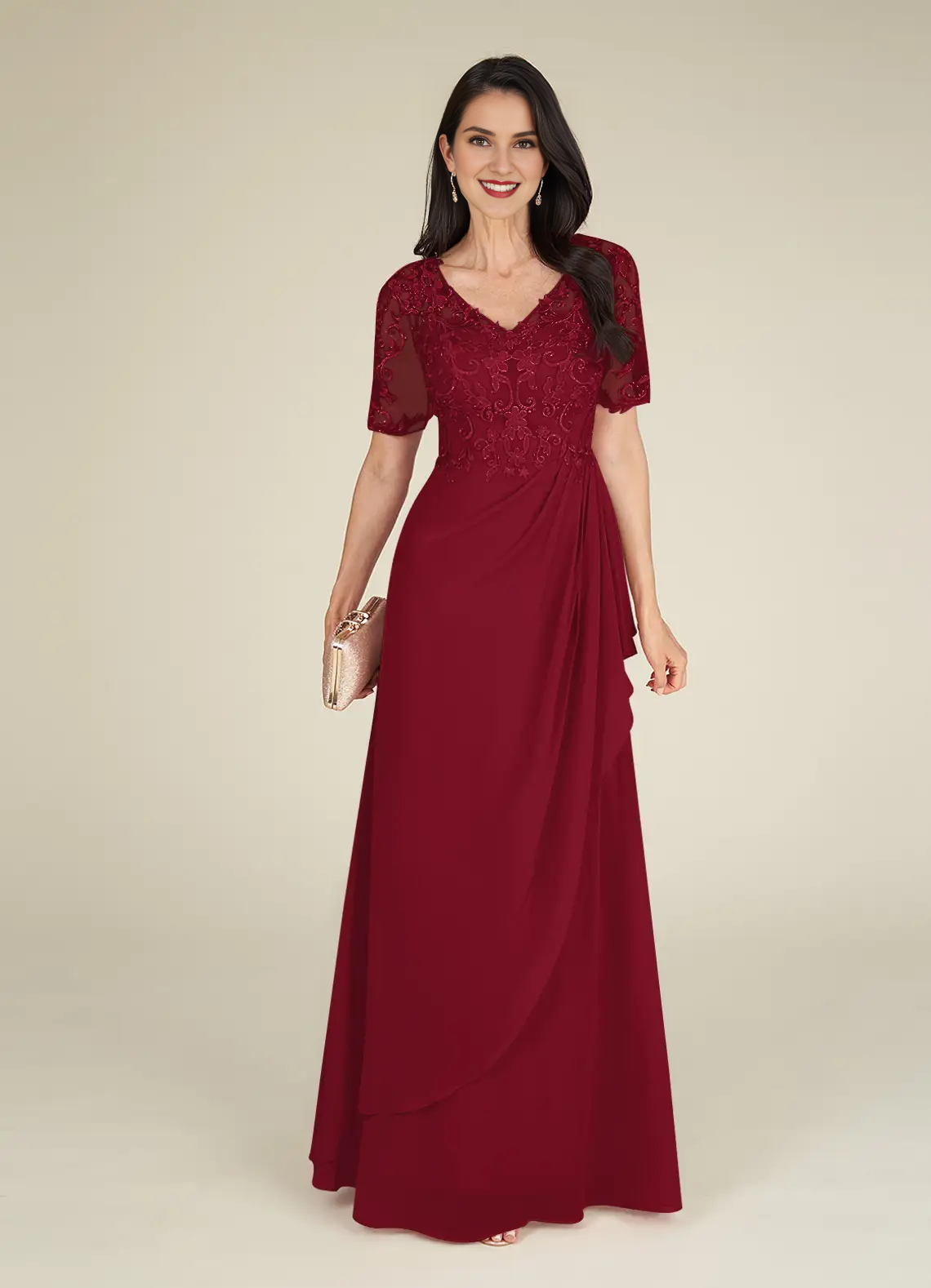 A-neck V-neck lace chiffon and floor length mother of the bride dress