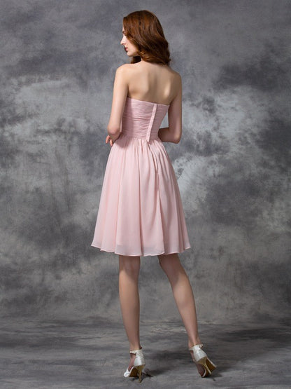 A-line/Princess Sweetheart Sleeveless Ruched Short Chiffon Bridesmaid Dresses