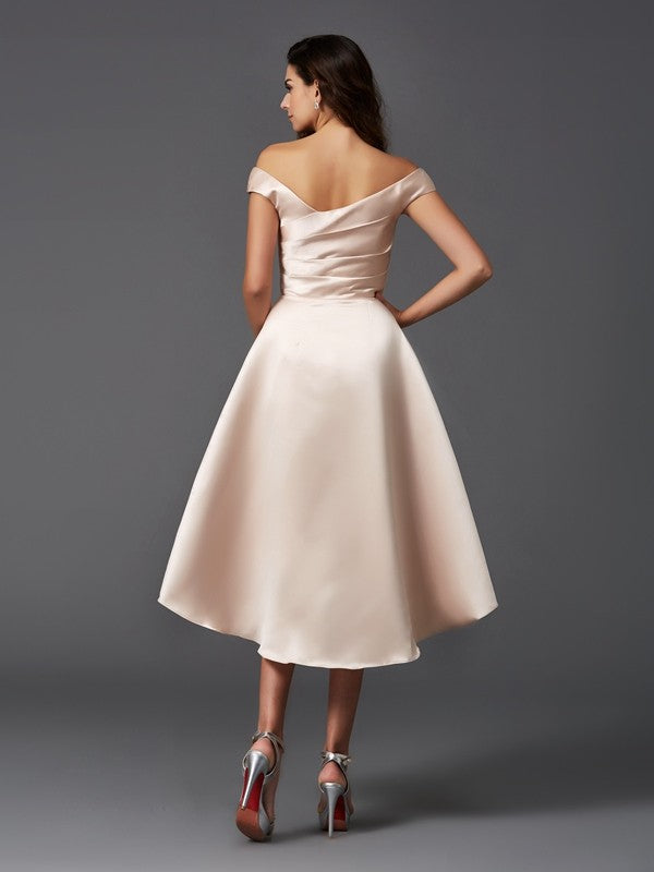 A-Line/Princess Off-the-Shoulder Sleeveless High Low Satin Bridesmaid Dresses
