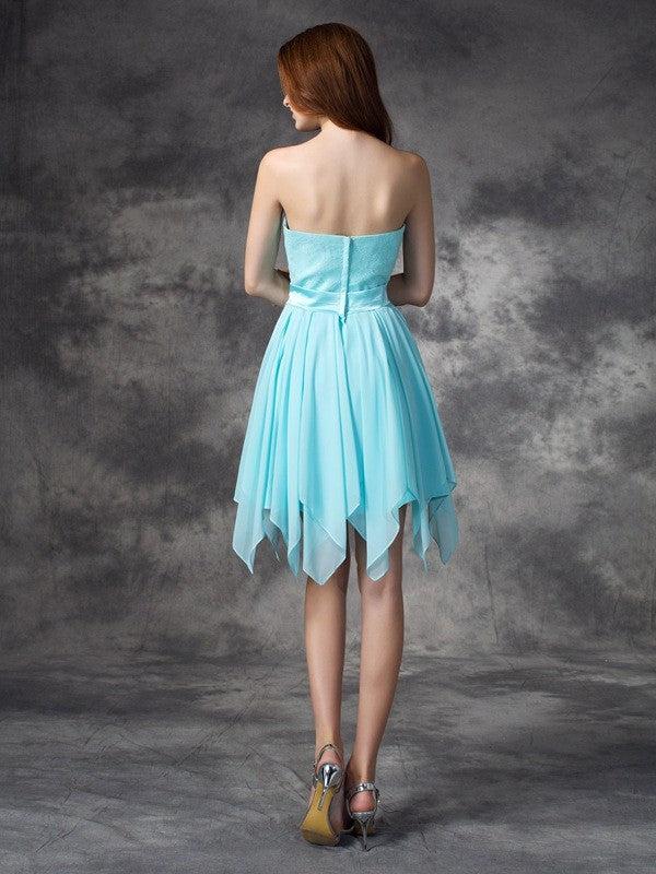 A-line/Princess Sweetheart Ruffles Sleeveless Short Chiffon Bridesmaid Dresses