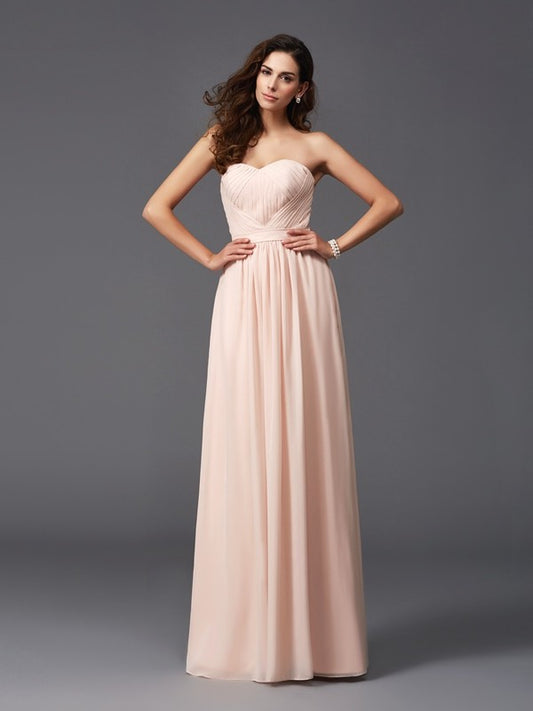 A-Line/Princess Sweetheart Pleats Sleeveless Long Chiffon Bridesmaid dresses