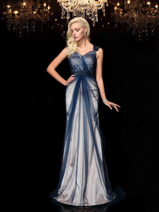 Sheath/Column Straps Applique Sleeveless Long  Woven Satin Dresses