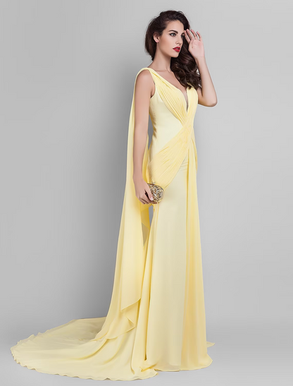 Elegant Dress Wedding Guest Court Sleeveless Plunging Neck Georgette V Back with Criss Cross Side Draping