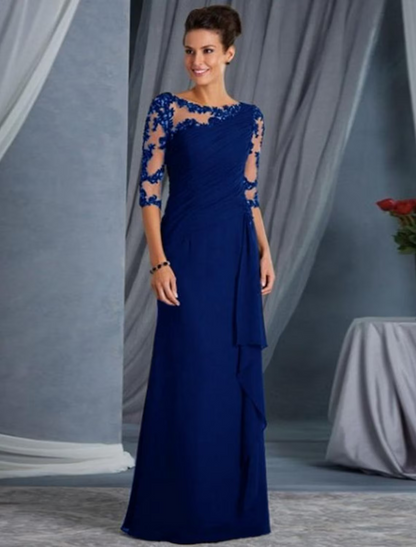 Evening Gown Elegant Dress Wedding Guest Floor Length Half Sleeve Lace with Appliques