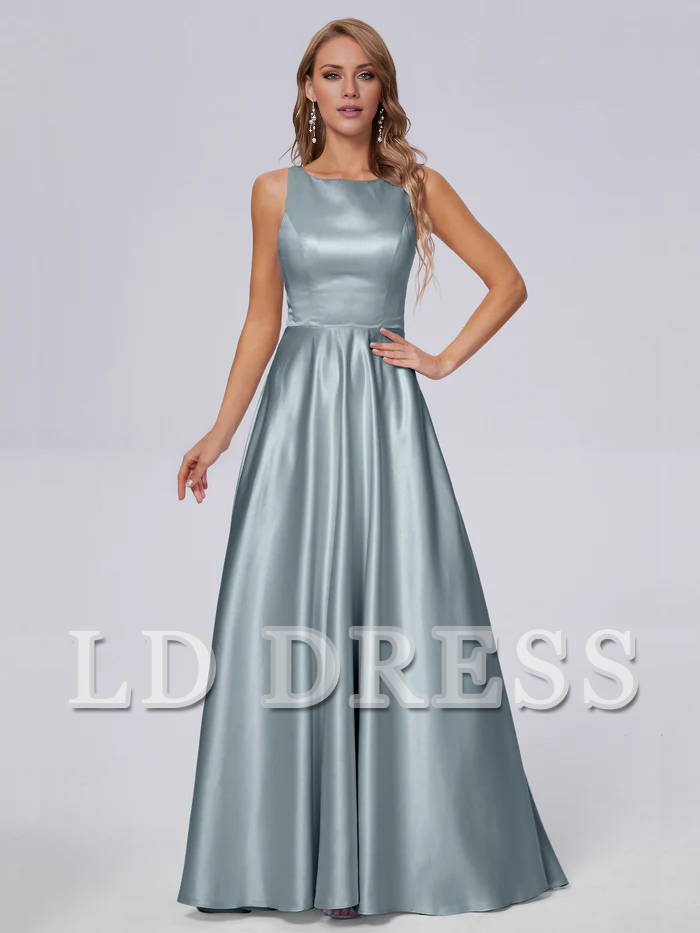 Sleeveless backless satin and floor length bridesmaid dress