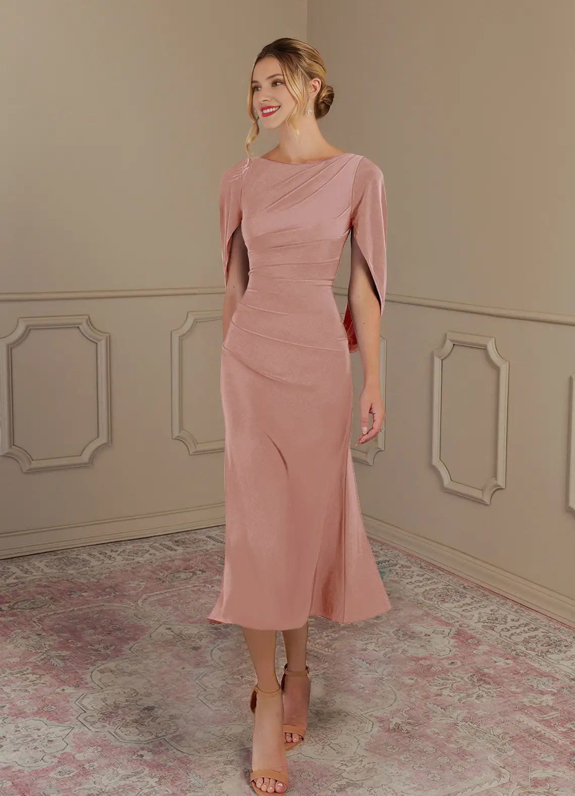 Tight collar luxury knit mother of the bride dress