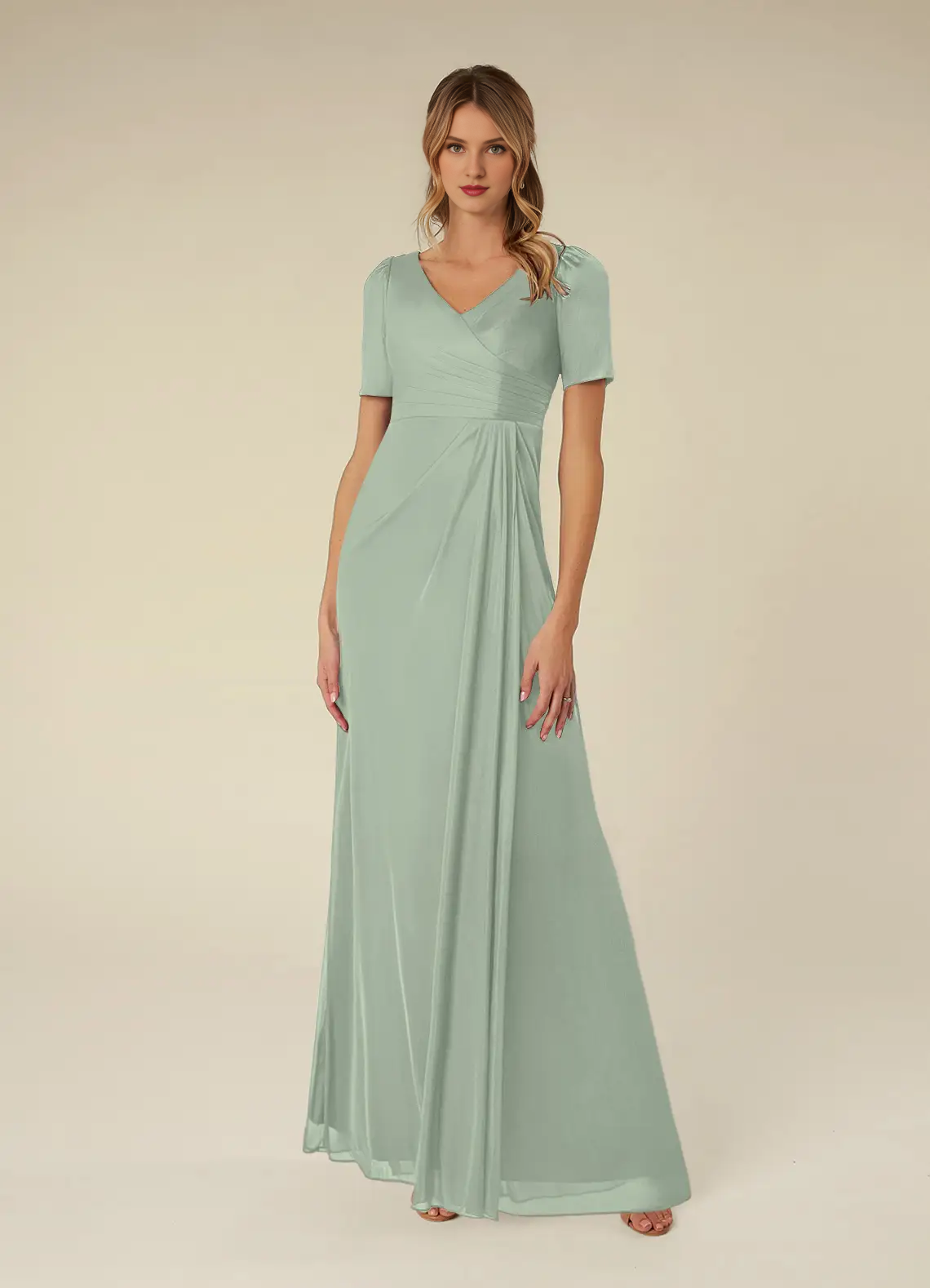 A-line pleated mesh dress and floor length mother of the bride dress