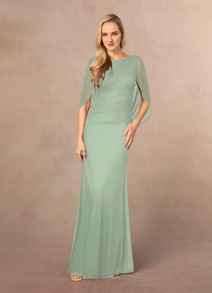 Mermaid spoon pleated mesh and floor length mother of the bride dress