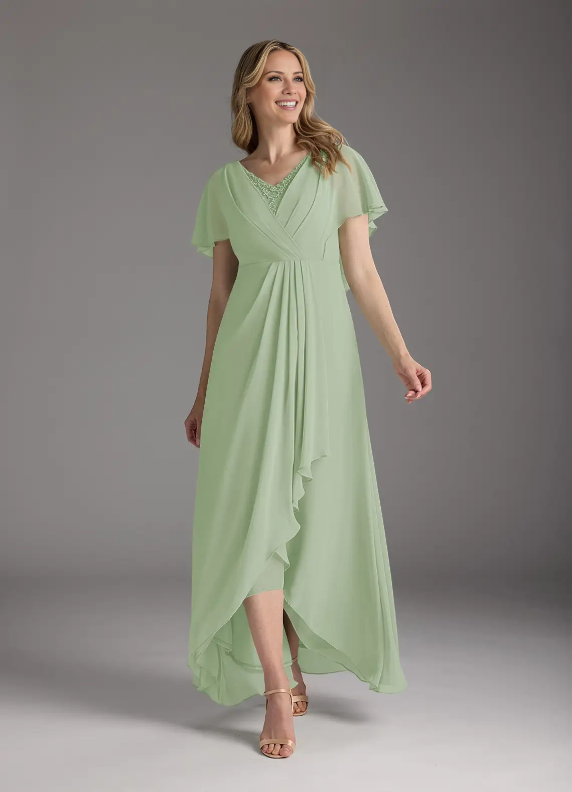 A-line V-neck pleated chiffon and floor length mothers of the bride dresses