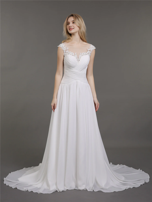 Chiffon lace applique bridal dress