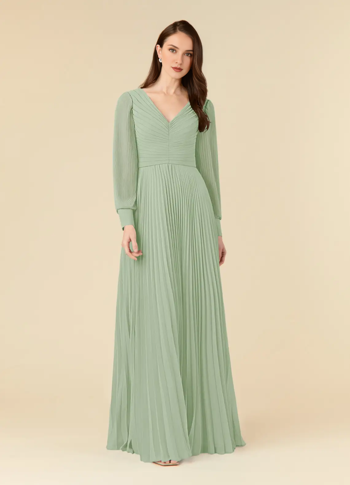 A-line pleated chiffon and ground length mother of the bride dress