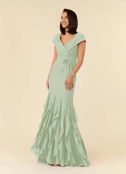 Mermaid pleated chiffon and ground length mother of the bride dress