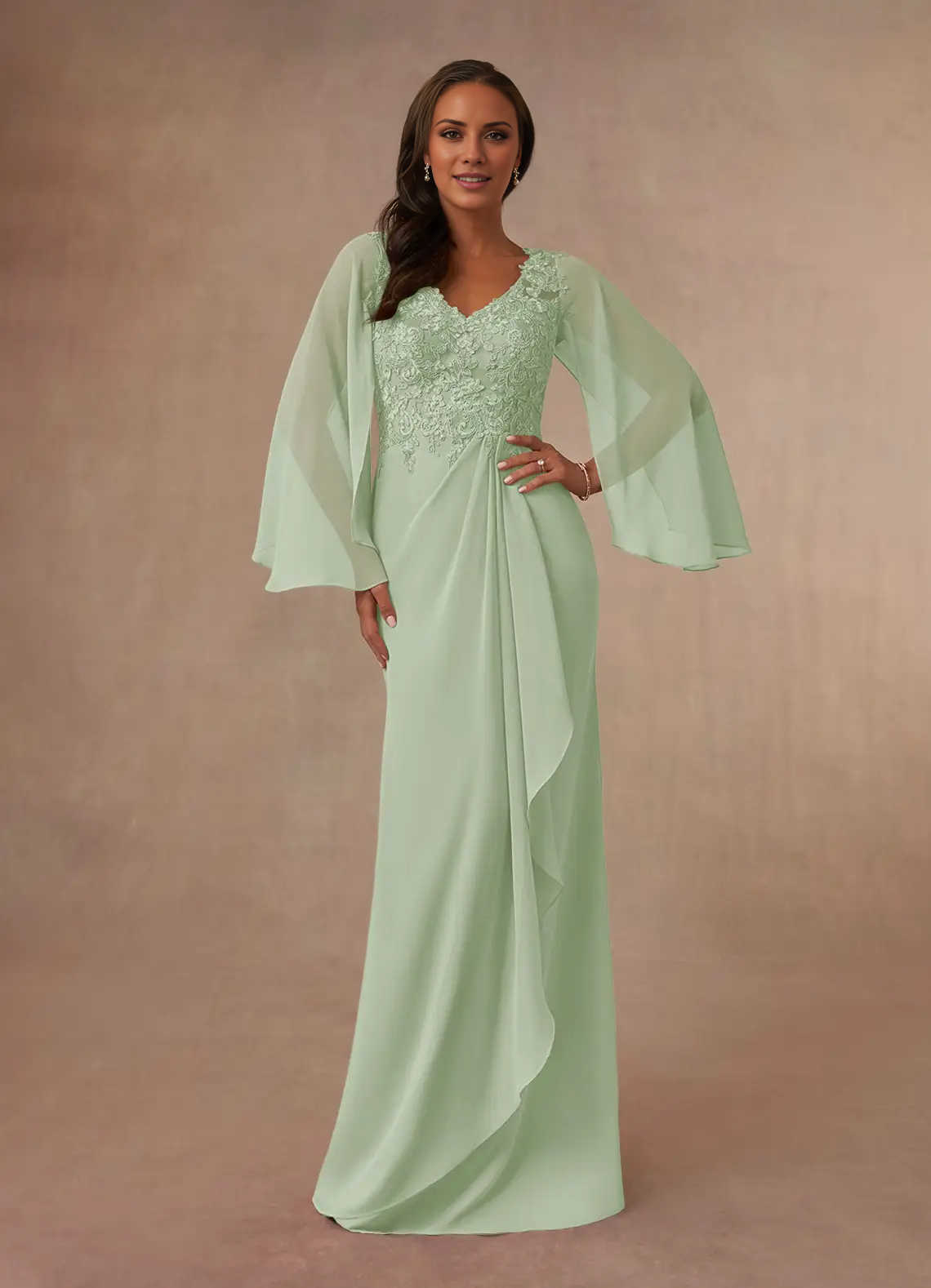 Tail tail evening gown V-neck lace chiffon mothers of the bride dresses