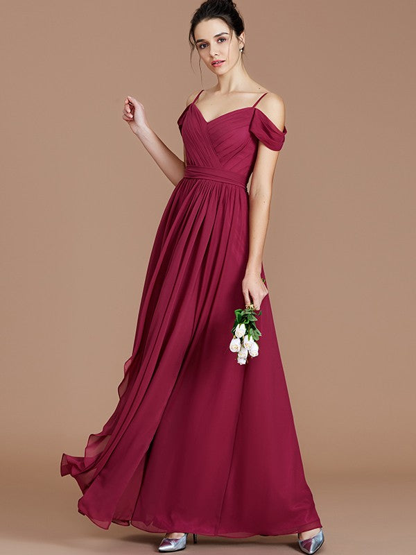 A-Line/Princess Off-the-Shoulder Sleeveless Ruched Floor-Length Chiffon Bridesmaid Dresses