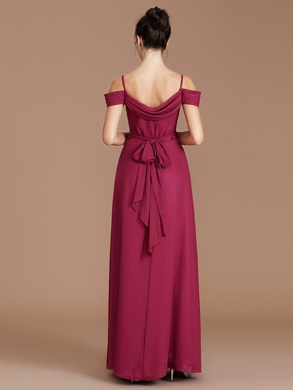 A-Line/Princess Off-the-Shoulder Sleeveless Ruched Floor-Length Chiffon Bridesmaid Dresses