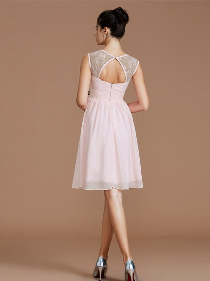 A-Line/Princess Sweetheart Sleeveless Lace Short/Mini Chiffon Bridesmaid Dresses