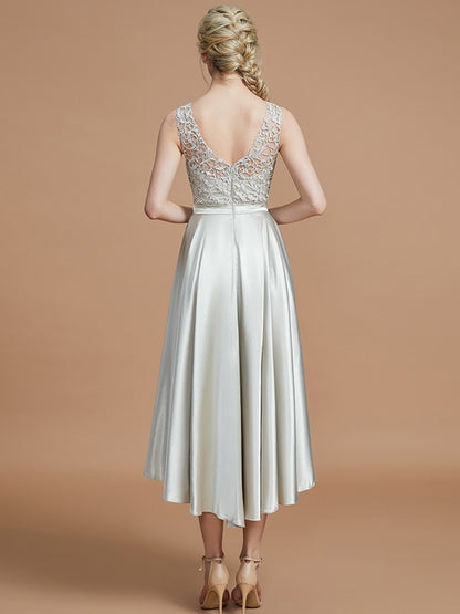 A-Line Bateau Sleeveless With Ruffles Asymmetrical Silk like Satin Bridesmaid Dresses