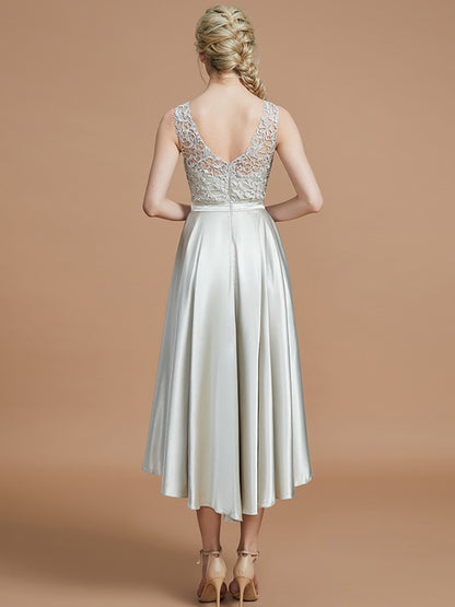 A-Line/Princess Bateau Sleeveless Ruffles Asymmetrical Silk like Satin Bridesmaid Dresses