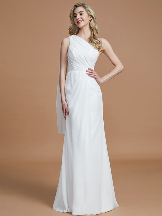 Sheath One-Shoulder Sleeveless Floor-Length Chiffon Bridesmaid Dresses