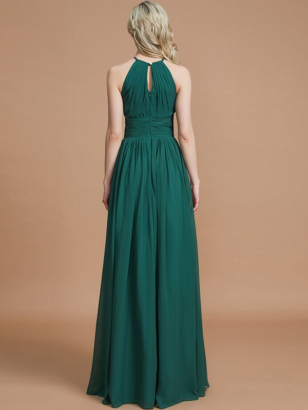 A-Line/Princess Chiffon Scoop Sleeveless Floor-Length Bridesmaid Dresses
