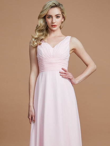 A-Line/Princess Sleeveless Floor-Length Chiffon V-neck Bridesmaid Dresses