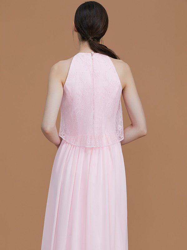 A-Line/Princess Halter Sleeveless Floor-Length Ruffles Chiffon Bridesmaid Dresses