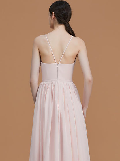 A-Line/Princess Spaghetti Straps Sleeveless Floor-Length Ruched Chiffon Bridesmaid Dresses