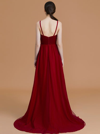 A-Line/Princess Spaghetti Straps Sleeveless Asymmetrical Ruffles Chiffon Bridesmaid Dresses