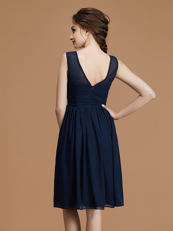 A-Line/Princess Bateau Sleeveless Short/Mini Ruffles Chiffon Bridesmaid Dresses