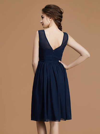 A-Line/Princess Bateau Sleeveless Short/Mini Ruffles Chiffon Bridesmaid Dresses