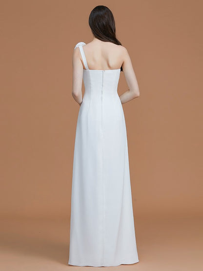 A-Line/Princess One-Shoulder Sleeveless Floor-Length Hand-Made Flower Chiffon Bridesmaid Dresses