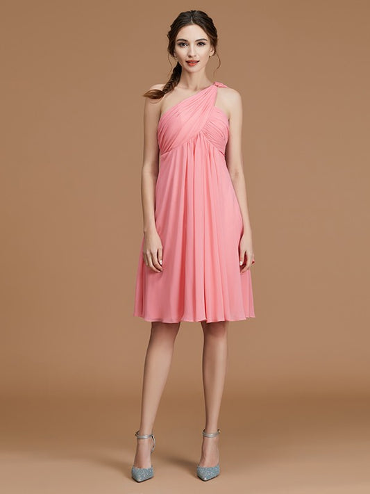 A-Line/Princess One-Shoulder Sleeveless Short/Mini Ruched Chiffon Bridesmaid Dresses