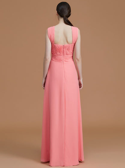 A-Line/Princess Sweetheart Sleeveless Floor-Length Ruched Chiffon Bridesmaid Dresses