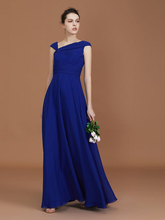 A-Line/Princess V-neck Sleeveless Floor-Length Chiffon Ruffles Bridesmaid Dresses