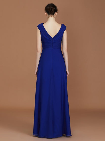 A-Line/Princess V-neck Sleeveless Floor-Length Chiffon Ruffles Bridesmaid Dresses