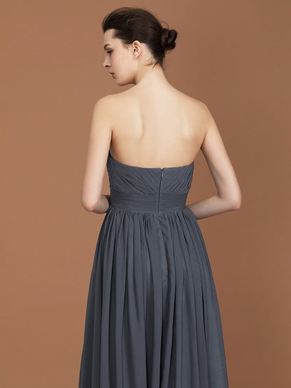 A-Line/Princess Asymmetrical Sleeveless Ruched Sweetheart Floor-Length Chiffon Bridesmaid Dresses