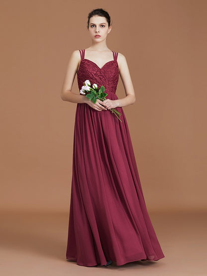 A-Line/Princess Lace Sweetheart Chiffon Ruched Floor-Length Bridesmaid Dresses