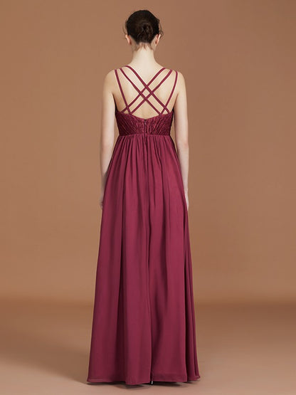 A-Line/Princess Lace Sweetheart Chiffon Ruched Floor-Length Bridesmaid Dresses