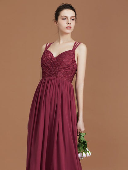 A-Line/Princess Lace Sweetheart Chiffon Ruched Floor-Length Bridesmaid Dresses