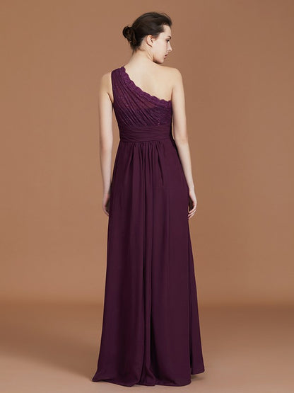 A-line/Princess One-Shoulder Lace Chiffon Sleeveless Floor-Length Bridesmaid Dresses