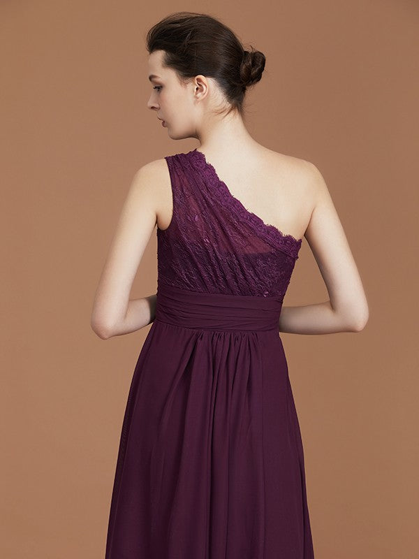 A-line/Princess One-Shoulder Lace Chiffon Sleeveless Floor-Length Bridesmaid Dresses