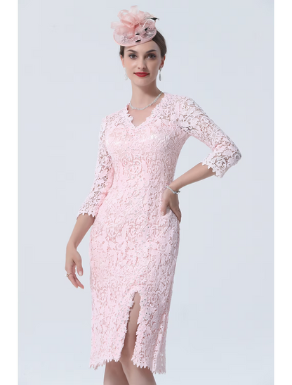 Mother of the Bride Dress Plus Size V Neck Knee Length Lace