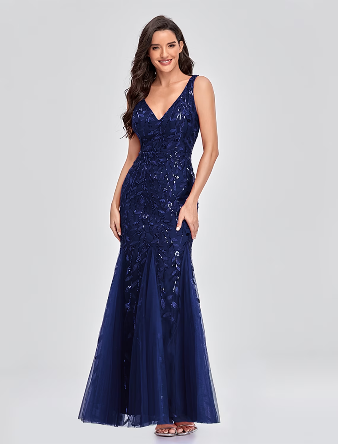 Empire Elegant Party Wear Formal Evening Valentine's Day Dress V Neck V Back Sleeveless Floor Length Tulle with Embroidery