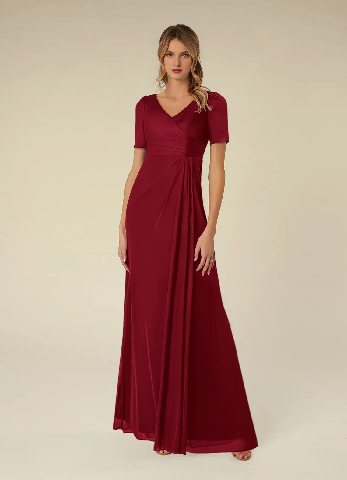 A-line pleated mesh dress and floor length mother of the bride dress