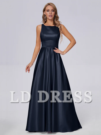 Sleeveless backless satin and floor length bridesmaid dress