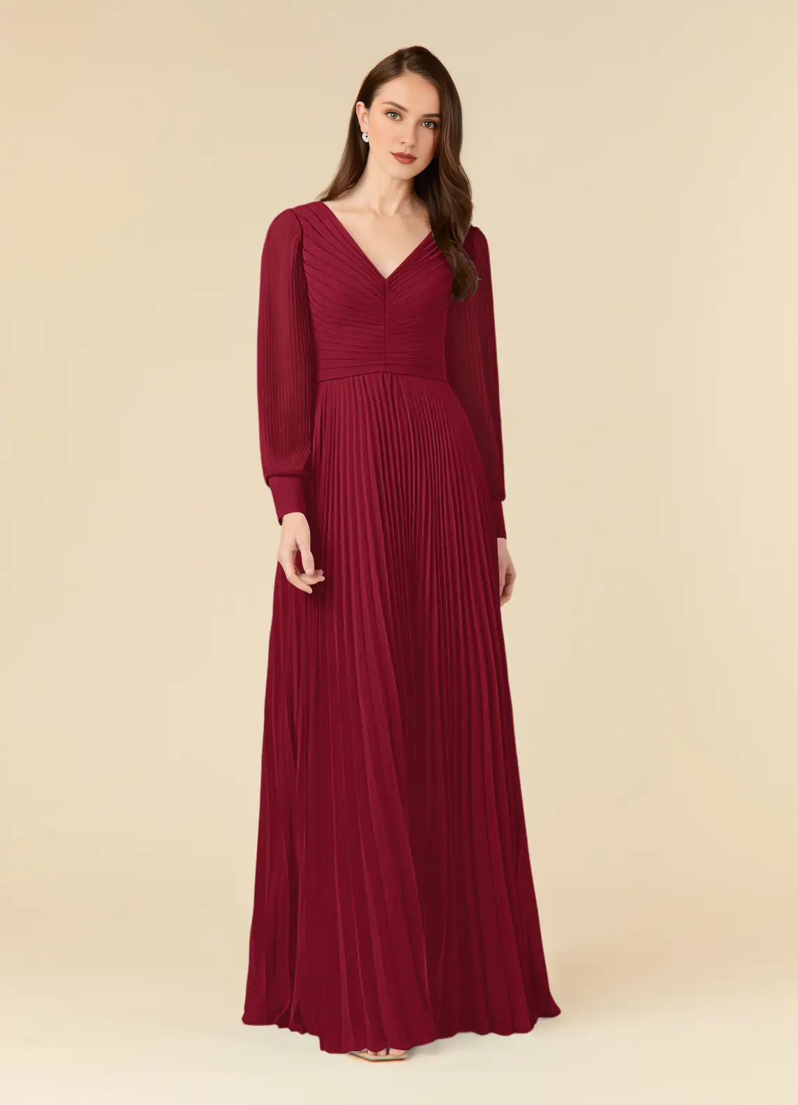 A-line pleated chiffon and ground length mother of the bride dress